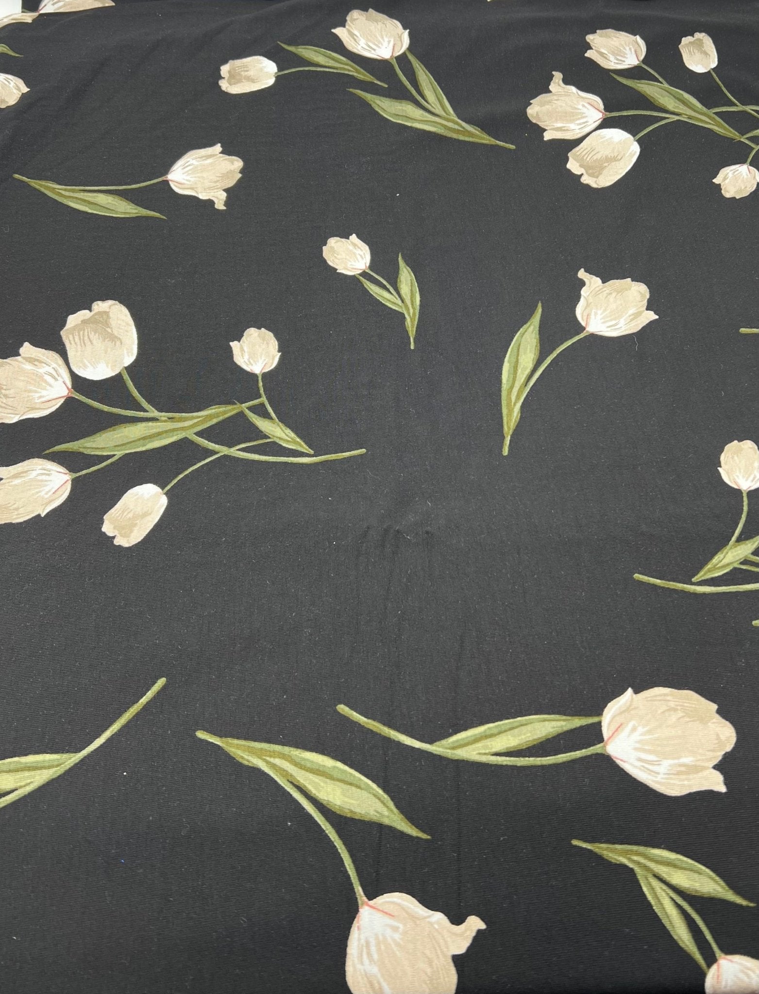 Black Flower Print Heavy Viscose Elastane 4 Way Stretch Fabric - T9 Fabrics